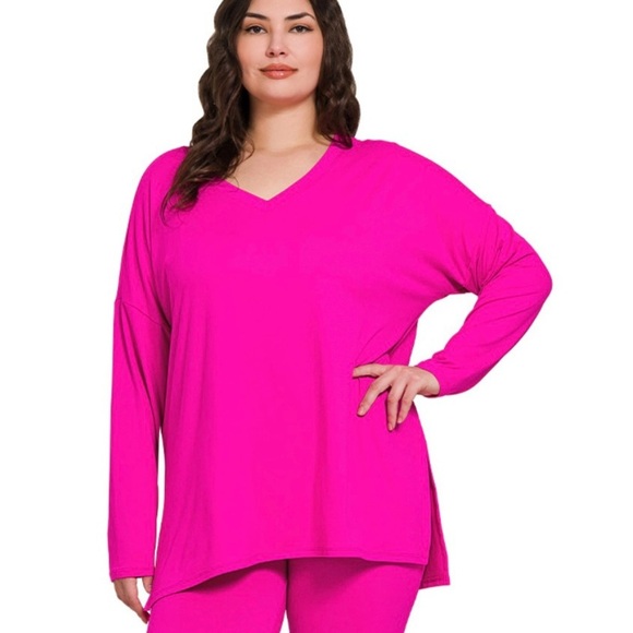 New!LAST ONEPlus Size Neon hot pink Long Sleeve Top and Leggings Set Size 1X - Picture 2 of 4